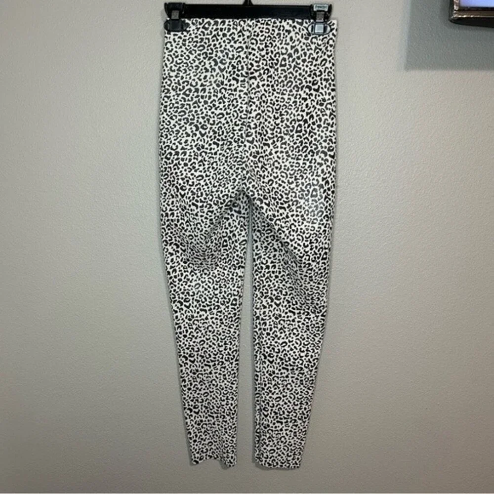 ZARA faux patent leather black & white leopard print pull on pants size XS